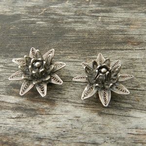 Sterling Silver Filigree Flower Clip On